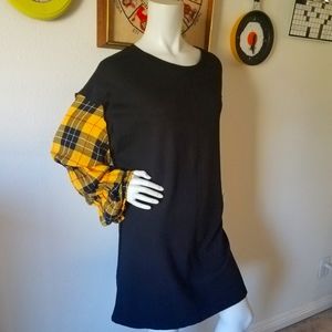 Zara NWT Black Dress Flannel Sleeves Sz Lg